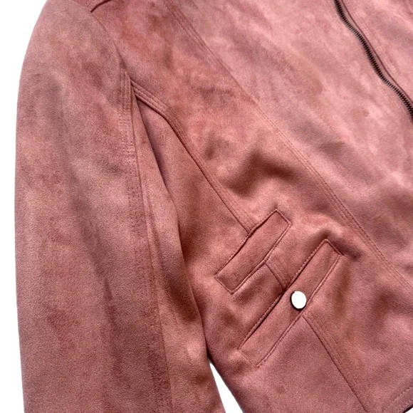 Haute Monde Pink Faux Suede Moto Jacket - Picture 4 of 4